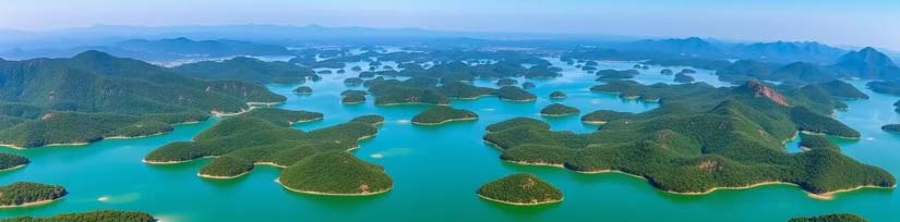 Nam Ngum Lake with mountains and islands