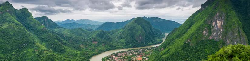 Nong Khiaw landscape with Nam Ou River and limestone karsts