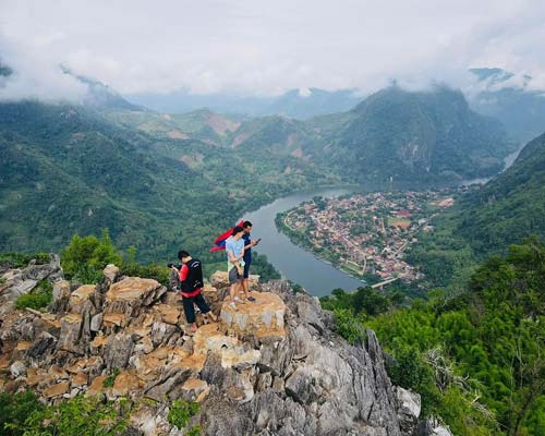 Trekking through jungle near Nong Khiaw