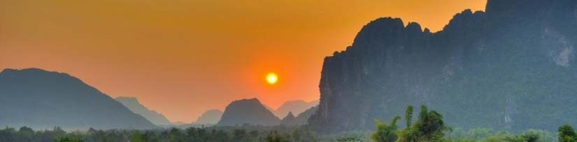 Vang Vieng landscape with limestone karsts and Nam Song River
