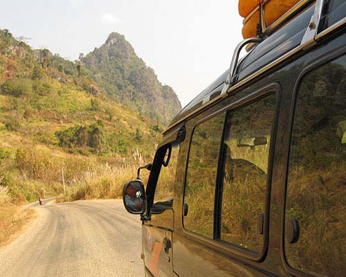 Bus traveling through Lao countryside to Vang Vieng